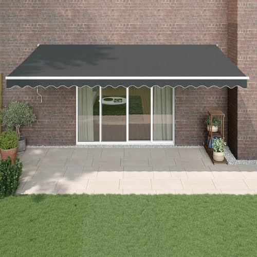 IKAYAA Toldo Retráctil 5 x 3 m, Toldo Enrollable Aluminio y Tela,Toldo Articulado Retractil con Brazo, Toldos Exterior Terraza Enrollable Antracita