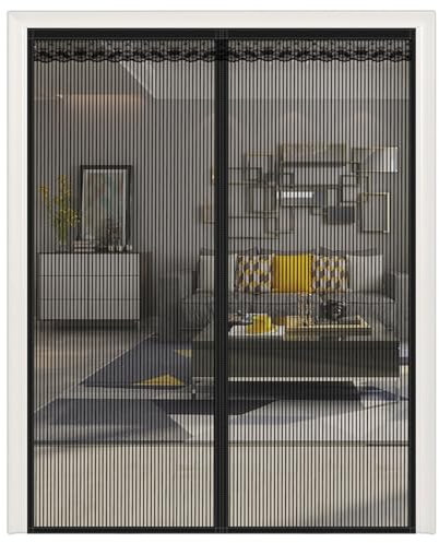 HUHJYUGE Moustiquaire Porte Fenêtre Magnétique, Rideau en Maille Joint Magnétique de Haut en Bas avec Fermeture Automatique Maintient L'air Frais À L'intérieur (Black 170x220cm)