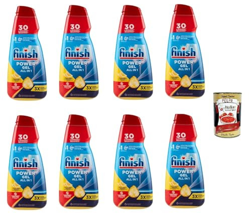 Finish Powergel Lot de 8 détergents liquides au gel citron pour lave-vaisselle, multifonctions, effet dégraissant, 30 lavages 600 ml + Italian Gourmet polpa 400gr