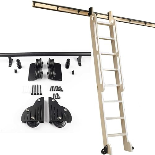 Kit de quincaillerie pour échelle de bibliothèque en Acier Noir Rustique - Rails de Porte coulissante de 1 à 6 m - Échelle Mobile à roulettes avec roulettes au Sol - Système de Rails réglabl
