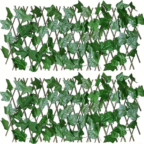 Niceminiwall Brise-vue en lierre artificiel extensible et rétractable pour treillis de feuilles avec feuilles en polyéthylène stabilisées aux UV, verdure double face résistante aux intempéries (B)