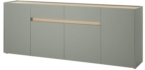 Lomadox Esszimmer Wohnzimmer Schrank Sideboard mit 223 cm Breite in grün mit Eiche, 4 Türen & 2 Schubladen