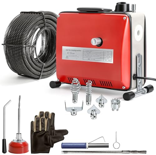 Peviasot Rohrreinigungsmaschine 500W Elektrische Abflussreiniger mit 20m 16mm & 5m 10mm Spirale, 6 Schneidköpfen, 400 U/min Kupfermotor – Profi Kanalreinigungsgerät für 20–120 mm Rohre