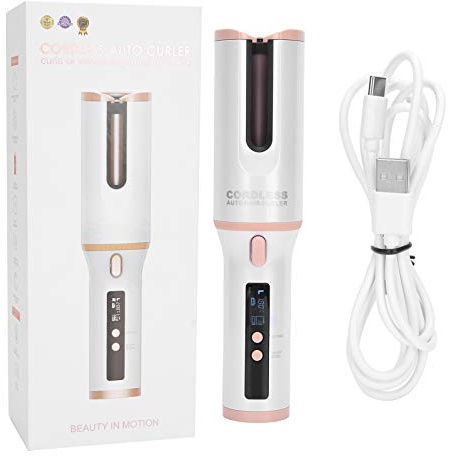 Fer à friser automatique sans fil, baguette à friser LCD Rechargeable par USB, blanc