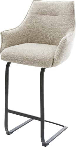 DELIFE Barstuhl Alja-Flex Freischwinger Flach Metall Schwarz Webstoff Soft Beige Taschenfederkern