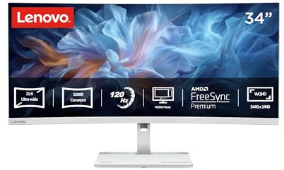 Lenovo L34W-4C | Monitor | 34 WQHD | 120Hz | VA | HDMI 2.1 | DP 1.4 | Home Office | 3440x1440 | 2K Auflösung | Curved | 350 nits | 1ms Reaktionszeit | VA-Panel | Höhenverstellbar | Grau