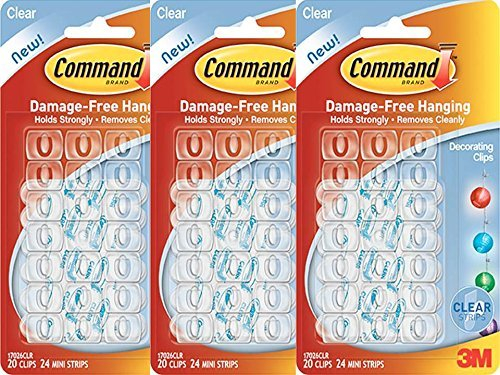 Command 3M Adhesive Decorating Picture Hanging Hooks Clear - Set of 3 (60 Clips)