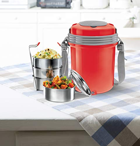 MILTON Electron Tiffin - Caja de acero inoxidable (360 ml, 4 unidades), color rojo