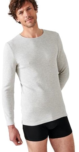Damart - T-Shirt Thermolactyl Col Rond, Côtes Molletonnées, Homme, Gris Chiné, Taille XL, Manches Longues