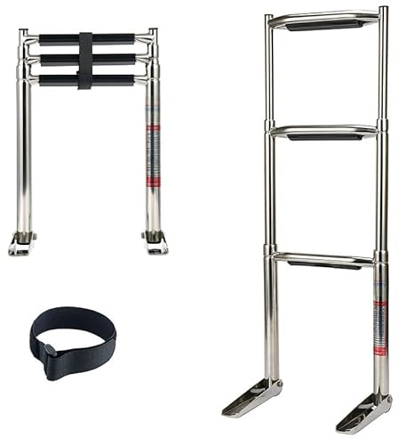 CT-CARID Boat Ladder Tube Sport 3 step, Marine Stainless Steel Telescoping Boat Boarding Ladder, Out of Sight Under Platform Boat Ladder