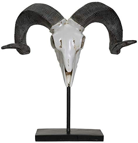 SUMMIT COLLECTION Polystone Corsican Ram Skull and Horns on Metal Stand Home Decorative Accent Faux Taxidermy Animal 29.5 Inches Tall