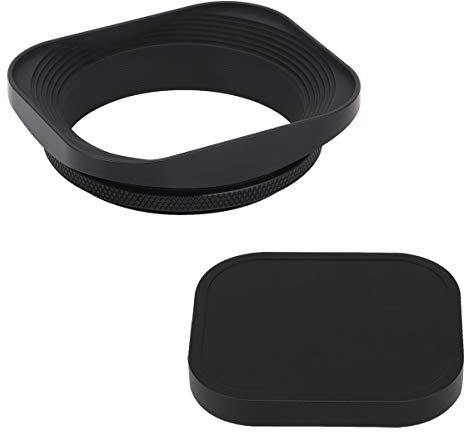 Haoge LH-B55T 55mm Metall Rechteckig Einschrauben Sonnenblende Gegenlichtblende mit Kappe für 55mm Canon Nikon Leica Leitz Zeiss Voigtländer Fujifilm Kamera Objektiv mit 55mm Filtergewinde Schwarz