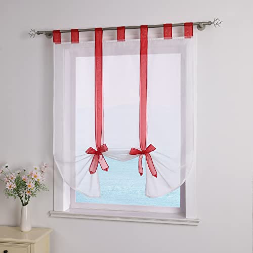 ESLIR Raffrollo mit Schlaufen Raffgardinen Voile Gardinen Küche Bindegardine Transparent Schlaufenrollo Vorhänge Modern Rot BxH 140x140cm 1 Stück