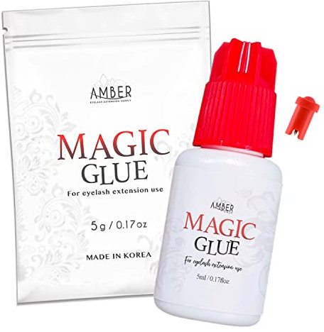 Amber Lash Magic Glue, Eyelash Extension Glue for Professional Beauty Salon Use, 6 Weeks Strong Bonding Strength, Low Fume and Mild sensitivity, Carbon Black Adhesive with 1~2 Seconds Dry Time, 5ml