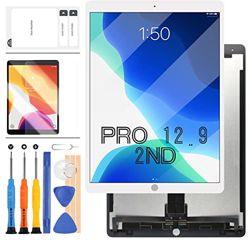 LADYSON Pantalla de repuesto para iPad Pro 12.9 2ª generación 2017 A1670 A1671 A1821 pantalla LCD táctil digitalizador montaje sensor panel lente kit placa (blanco con tabla)