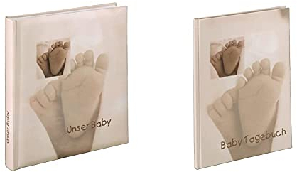 Hama Babyalbum Baby Feel (Fotoalbum mit 60 Seiten für 300 Fotos, Album Format 29 x 32 cm) Sand & Baby-Tagebuch für Jungen und Mädchen (Babyalbum mit 44 illustrierten Seiten) beige