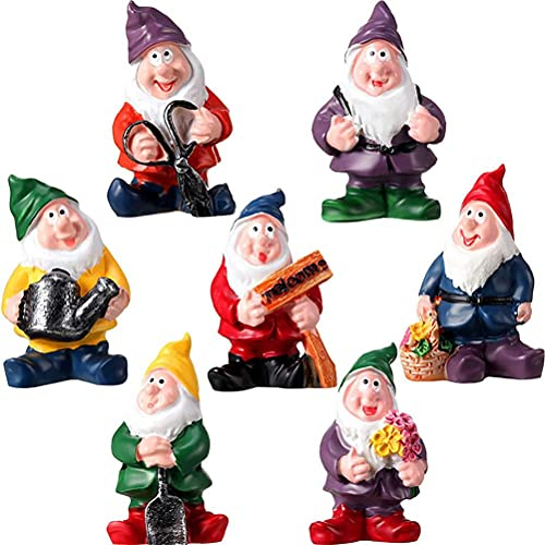 WINBST Nains de jardin miniatures, statue de jardin féerique, 7 pièces de 5 cm, décoration de nains de jardin, gnomes de jardin, mini nains de jardin résistants aux intempéries