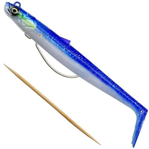 Savage Gear Sandeel V2 WL – Weedless Sandeel Imitation with Lively Kicking Action, Rolling Rise Jig Head, Ideal for Saltwater Predator Fish like Pike, Bass & Zander Blue Pearl Silver 13 cm