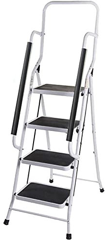 iropro 4 Step Ladder Heavy Duty,Portable Foldable Stepladder with Handrail Anti-Slip Mat,Strong Sturdy Steel for Home,Office,Kitchen,Garage (4 step ladder with handrail)