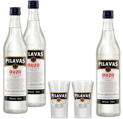 Ouzo Pilavas Nektar 3x 0,7l 38% Vol. plus 2x Pilavas Glas 2cl