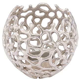 Design Kerzenschale aus Aluminium - 13 x 11 cm/klein - Edler Metall Kerzenhalter in Silber - Deko Gitter Kerzen Ständer Teelicht Halter Becher rund