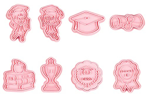 DEWU Tagliabiscotti di Laurea 2022 | Formine per Biscotti di Laurea Forme - 8 Pezzi Diploma, Trofeo, Medaglione, Libri, Laurea, Cappello di Laurea Stampo per Biscotti per Decorazioni per Feste