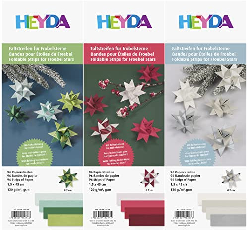 3er Sparset Faltstreifen für 72 Fröbelsterne Origami Papier mit Pearl-Effekt und Hochglanzpapier