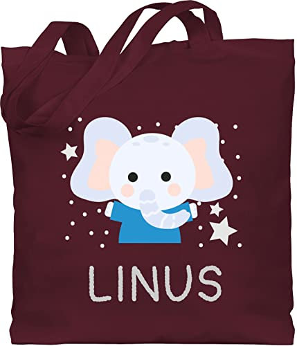 Baumwolltasche - Elefant Kinder - Unisize - Bordeauxrot - tasche kindergarten jungen stofftasche personalisierter jutebeutel elefanten geschenke name stoffbeutel personalisierte kita elefantenmotiv