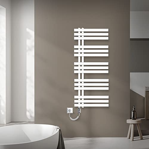 ECD Germany Radiateur Design Radiateur Sèche Serviette Porte Serviette Mural 500 x 1200 Blanc avec Chauffe-eau 900W