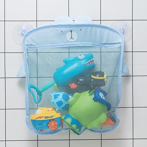 Mesh Bath Toy Storage,auxlihi The Perfect Net for Bathtub Toys & Bathroom Organizer Bag- For Kids & Baby，Compatible with bath product storage,with Two Complimentary Suckers(Gray,Without toys) (Bear)