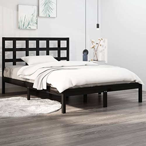 INLIFE Massivholzbett Schwarz 180x200 cm 6FT Super King,Schwarz,27.6KG