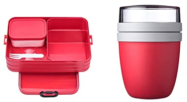 Mepal Brotdose Lunch to go Set - inkl. Lunchpot - Brotdose Large mit Bento Box - Lunchbox für kleine Snacks & Reste - Brotdose Erwachsene - Essenbox mit Fächern - Nordic Red