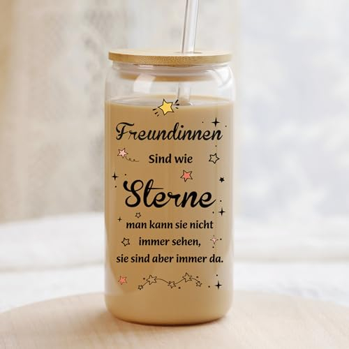 Niyewsor Geschenke für Freundin, Geschenk Beste Freundin, Geburtstagsgeschenk, Trinkglas Beste Freundin Geschenke, Gläser/Trinkbecher mit Deckel und Strohhalm Geschenk Freundinnen Geburtstag, 500ML