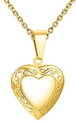 KunBead Jewelry 20 inch Love Open Heart Photo Picture Locket Necklace with Picture inside-Stainless Steel for Women