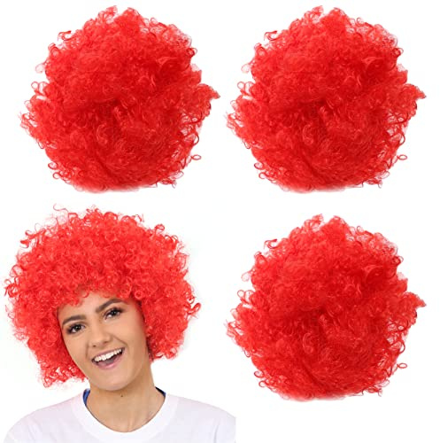 Rote Afro-Perücke, Kostümzubehör, flippiges großes lockiges Haar, 70er-Jahre-Clown, perfekt für Kostümveranstaltungen, 2 Stück