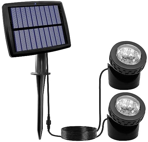 KINGCOO Lampe solaire sous-marine étanche et submersible, projecteur de 12 LED pour aquarium, jardin, piscine, cour, paysage, décoration extérieure (blanc froid)