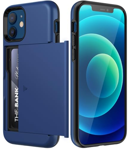 JETech Wallet Case for iPhone 12/12 Pro 6.1-Inch with Card Holder, Dual Layer Shockproof Protective Phone Cover, Sliding Hidden Slot (Blue)