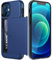 JETech Wallet Case for iPhone 12/12 Pro 6.1-Inch with Card Holder, Dual Layer Shockproof Protective Phone Cover, Sliding Hidden Slot (Blue)
