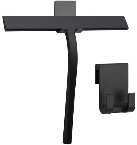 KincMax Edelstahl Duschabzieher klein - Abzieher für die Dusche aus Silikon - Duschwand Duschkabinenabzieher - Glasabzieher - Scheibenabzieher Flitsche - Größe S - Schwarz