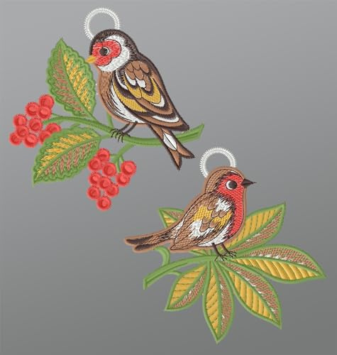 Plauener Spitze Fensterbilder 2er Set Vogelpaar (BxH) 13cm x 13cm, Mehrfarbig, Fensterdekoration und Fensterschmuck