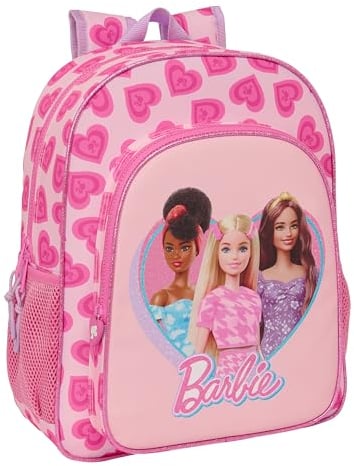 Safta BARBIE LOVE - Mochila Escolar Niño, Mochila Infantil, Adaptable a Carro, Ideal para Niños en Edad Escolar, Cómoda y Versátil, Calidad y Resistencia, 32x12x38 cm, Color Rosa