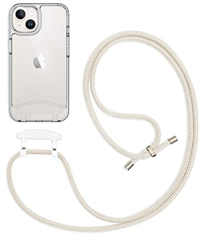 doqui Handyhülle mit abnehmbarem Band | Flexible Handykette verstellbar | Clear-Pearl (iPhone 14)