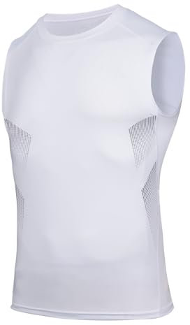 AMZSPORT Tank Top Herren Kompressionsshirt Ärmelloses Funktionsshirt Atmungsaktives Muskelshirt Laufshirt Sports Unterhemd,Weiß S