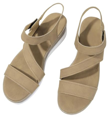 liaddkv Damen Casual Side Hollow Paste Slope Bottom Römische Schuhe Sommermode Damen Sandalen Elegante Schuhe Damen Hochzeit (Khaki, 40)