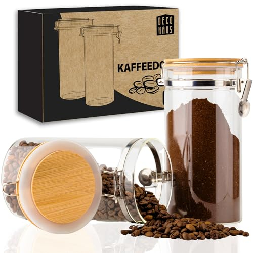 Deco haus® Kaffeedose Luftdicht 2er Set [+ETIKETTEN] - Vorratsgläser mit Deckel 1,3L- Für Müsli, Zucker, Mehl - Luftdichte Kaffeedose - Kaffeebehälter, Aufbewahrung Vorratsdose, Kaffeebohnen Behälter