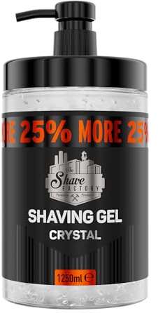 The Shave Factory Rasiergel transparent 1250ml (Crystal) | Kristallklares, nicht schäumendes Rasiergel für präzise Konturen, freie Sicht und kontrolliertes Klingengleiten.