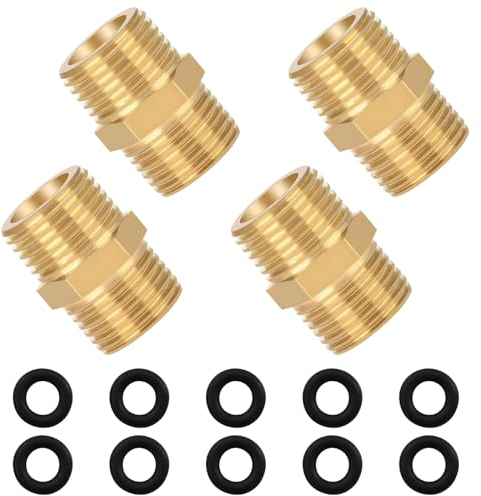 Orssmigs 4 pièce Double Mamelon 1/2, Ø 20 mm Filetage Extérieur en Laiton, Double Embout Hexagonal avec 10 Joints en Caoutchouc pour Plomberie, Alimentation en eau Chaude et Froide Climatisation etc