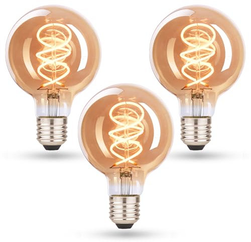 CROWN LED E27 LED Vintage-Glühlampe - Warmweiße - Energieeffizient E-Klasse - Entspricht 38W Glühlampe - Langlebig - Ideal für Zuhause, Restaurants, Stoßfest - Retro Design - 14.2x6.4cm - Set von 3