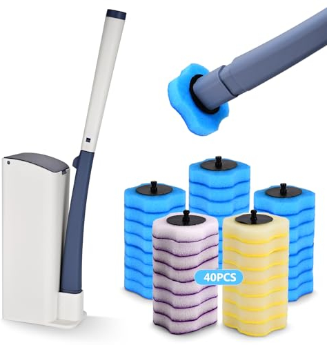 Wilvcsr Disposable Toilet Cleaner Brush with Holder, Hygienic Toilet Scrubber with Disposable 40 Refills,Wall Mounted Toilet Brushes for Bathroom Toilet Cleaning