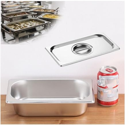 NJDQFA Rechteckig Buffet Speisenwärmer,Thermobehälter Für Speiseeis,Edelstahl Meal Prep Boxen Gastronormbehälter,1/4(26.5 * 16.5),6.5cm0.8side